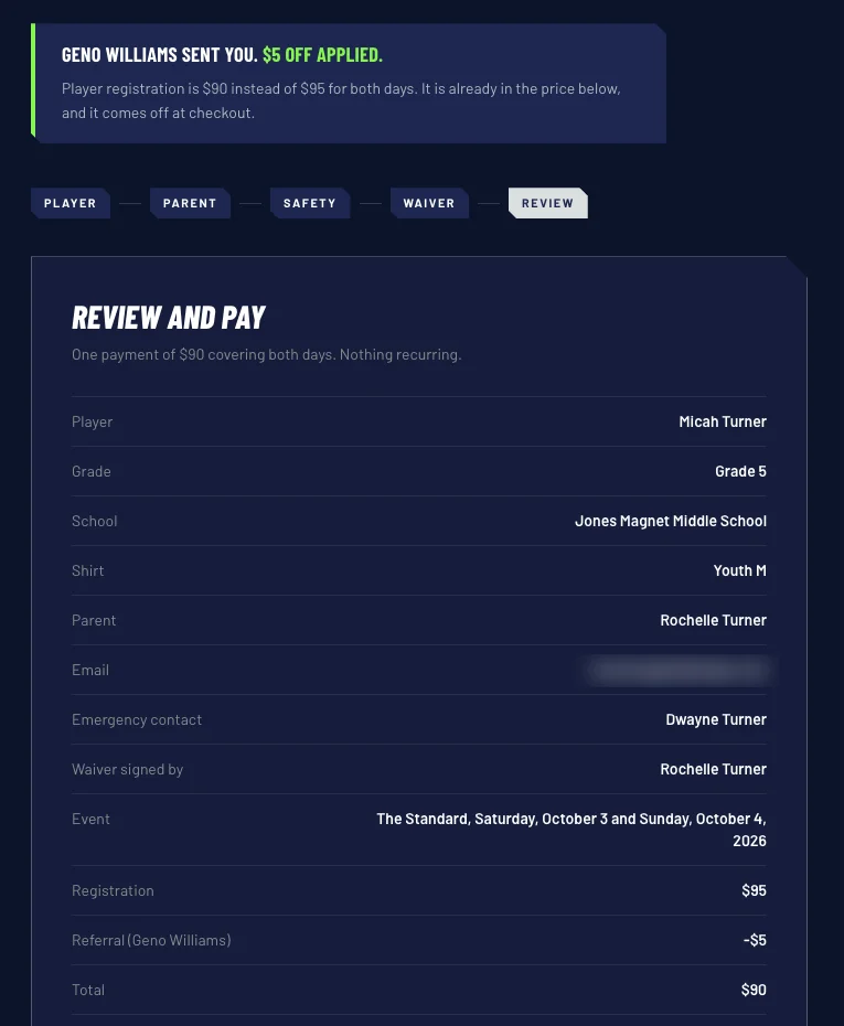 Checkout with the coach's discount already applied to the total.