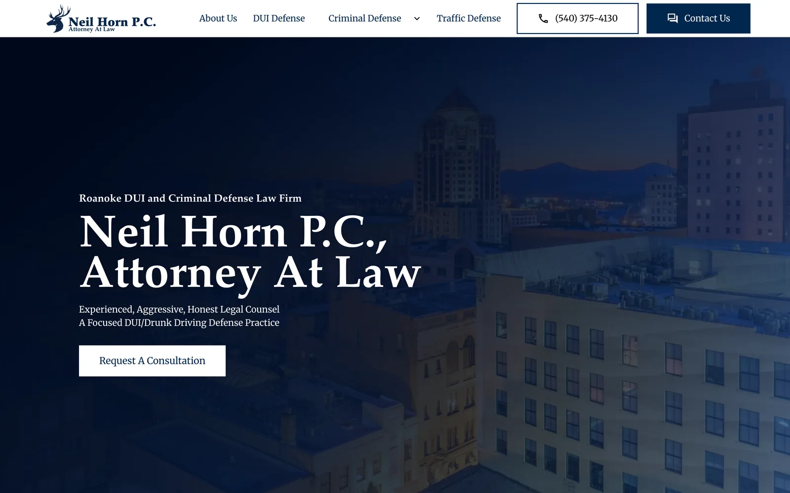 DUI and criminal defense attorney website design for Neil Horn P.C. in Roanoke VA