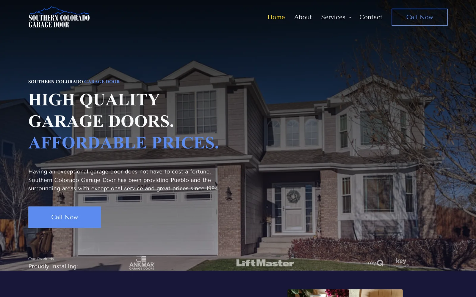 Garage door company website design for Southern Colorado Garage Door in Pueblo CO