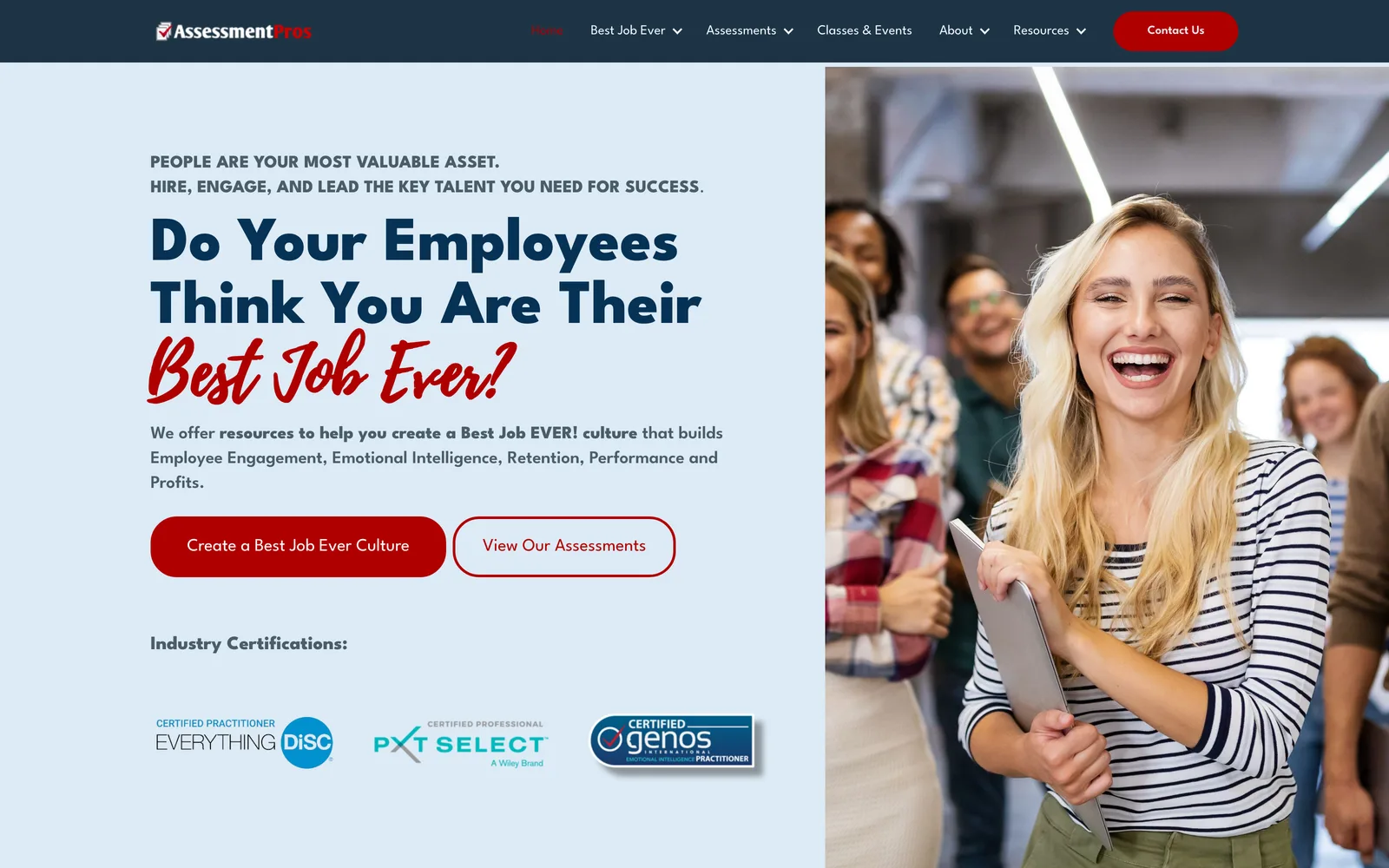 HR assessment company website design for Assessment Pros, employee assessments and workplace culture