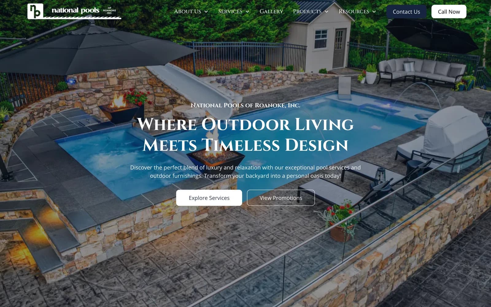 Pool company website design for National Pools of Roanoke, custom pool builder in Roanoke VA