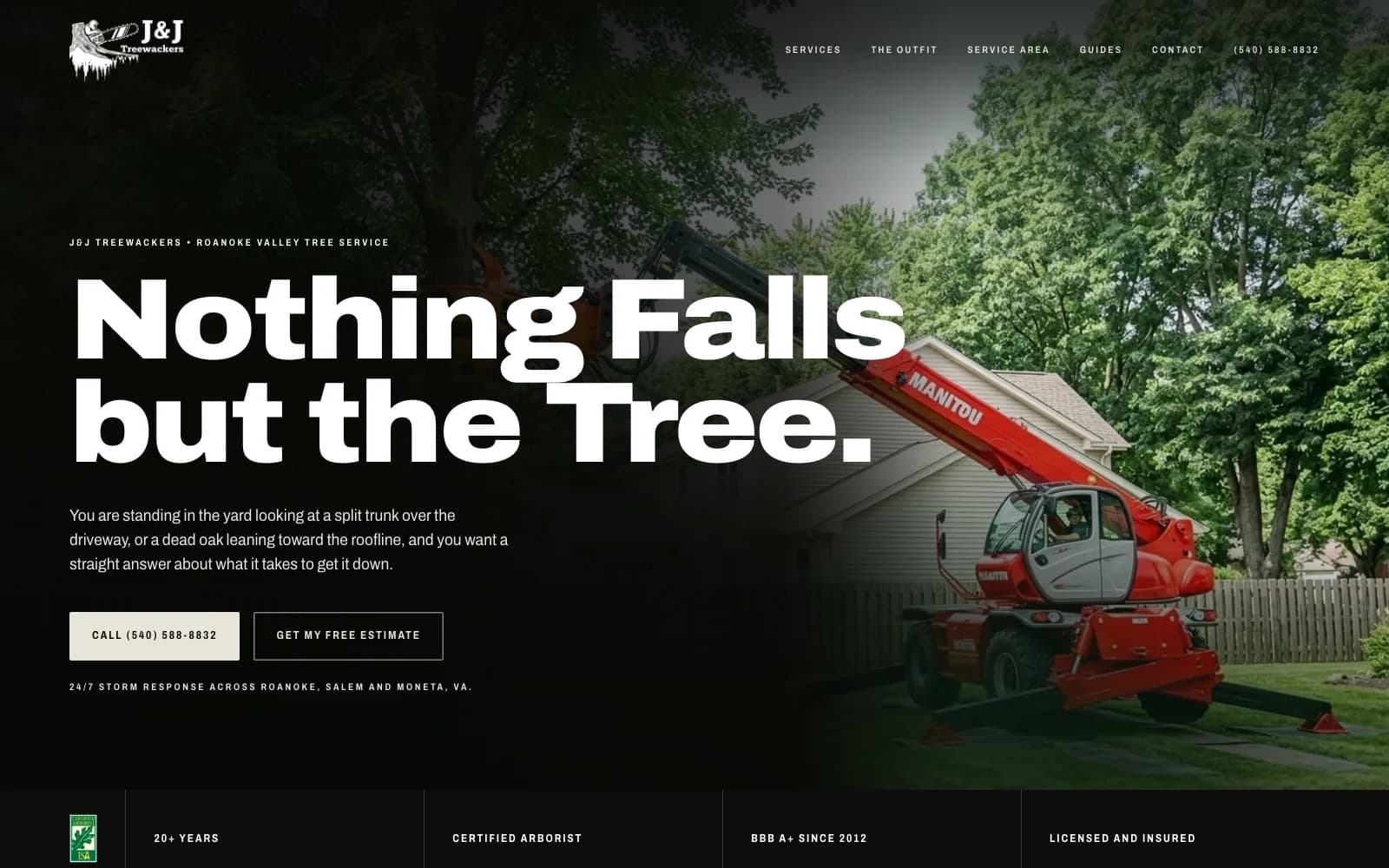 Tree service website design for J&J Treewackers, ISA certified arborists in Roanoke VA