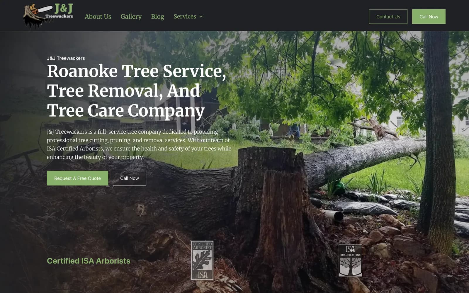 Tree service website design for J&J Treewackers, ISA certified arborists in Roanoke VA